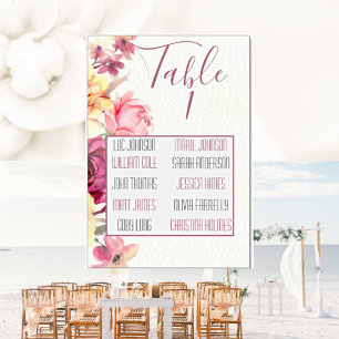 Eleganter Hochzeits-Sitzplan Rosa Hauch Floral Tischnummer