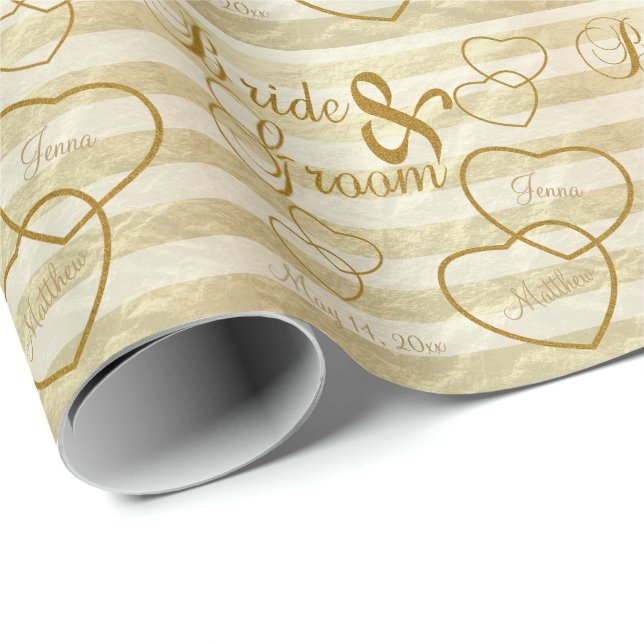 Eleganter Hochzeits-Streifen-und Goldentwurf Geschenkpapier (Rolleneckpunkt)