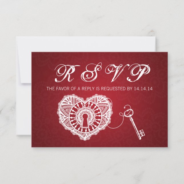 Eleganter Hochzeitschlüssel für mein Herz Rot RSVP Karte (Vorderseite)
