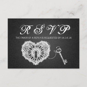 Eleganter Hochzeitschlüssel für mein Herz Schwarz RSVP Karte