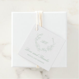 Eleganter Hochzeitskranz-Monogramm in Salbeigrün Geschenkanhänger