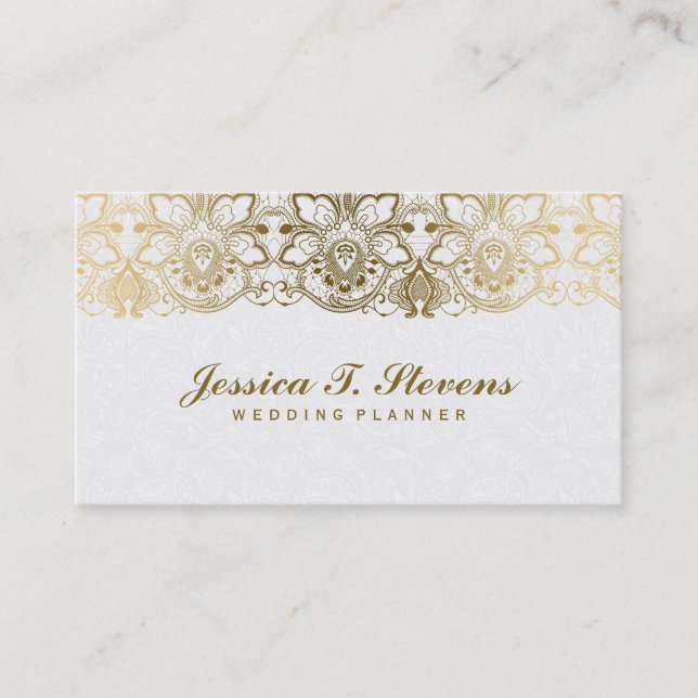 Eleganter Hochzeitsplaner aus Gold und Weiß Visitenkarte (Vorderseite)