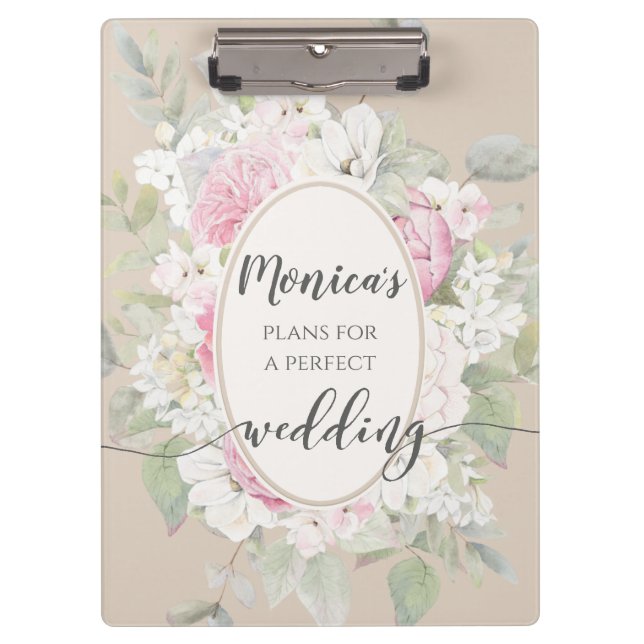Eleganter Hochzeitsplaner für Flora und Rose Klemmbrett (Vorderseite)