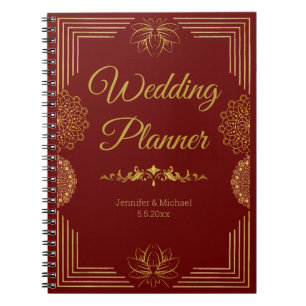 eleganter Hochzeitsplaner Rot Gold Indianer Notizblock