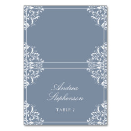 Eleganter Hochzeitsplatz / Namenskarte (Dusty Blue Tischnummer