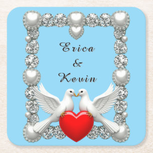 Eleganter Hochzeitsrahmen mit weißen Tauben Rechteckiger Pappuntersetzer