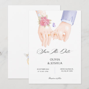 Eleganter Hochzeitsring, der Hände hält, weiche Ho Save The Date
