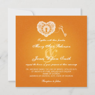 Eleganter Hochzeitsschlüssel für mein Herz Orange Einladung
