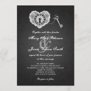 Eleganter Hochzeitsschlüssel für mein Herz Schwarz Einladung