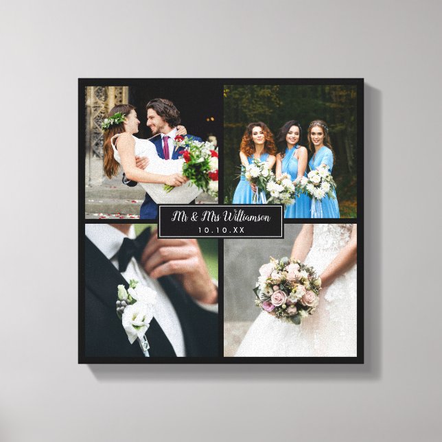 Eleganter Hochzeitstag FotoCollage Leinwanddruck (Vorderseite)