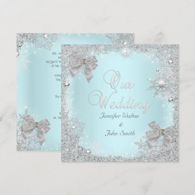 Eleganter Hochzeitstil-Glitzer Aquamariner Silbers Einladung (Vorne/Hinten)