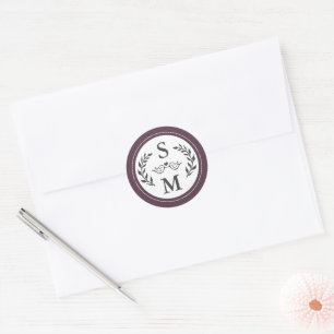 Eleganter Hochzeitstil Moderner Monogram Lila Plum Runder Aufkleber
