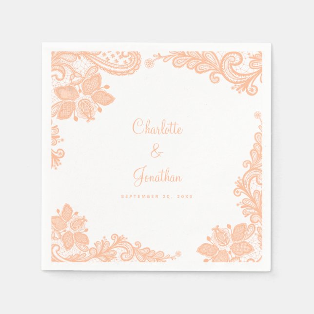 Eleganter Hochzeitstil Verlobung Bride Groom Peach Serviette (Vorderseite)