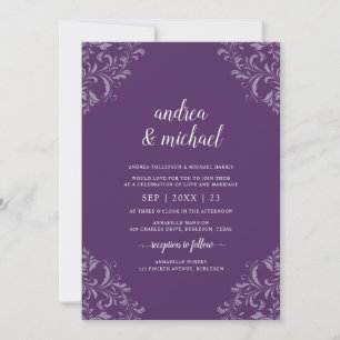 Eleganter Hochzeitstil Vintag Plum / Lila Luxus Einladung