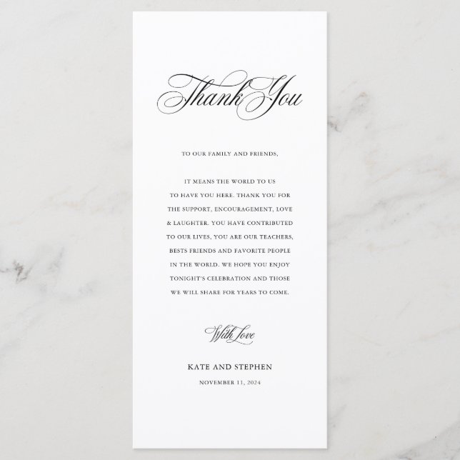 Eleganter Hochzeitstisch Empfang Dankeschön Karte (Vorderseite)