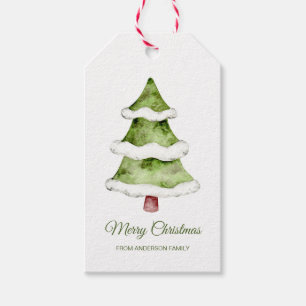 Eleganter Holiday Watercolor Weihnachtsbaum Geschenkanhänger