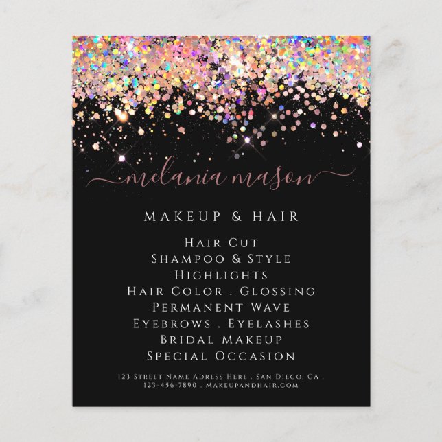 Eleganter holografischer Glitzer Beauty Salon Blac Flyer (Vorne)