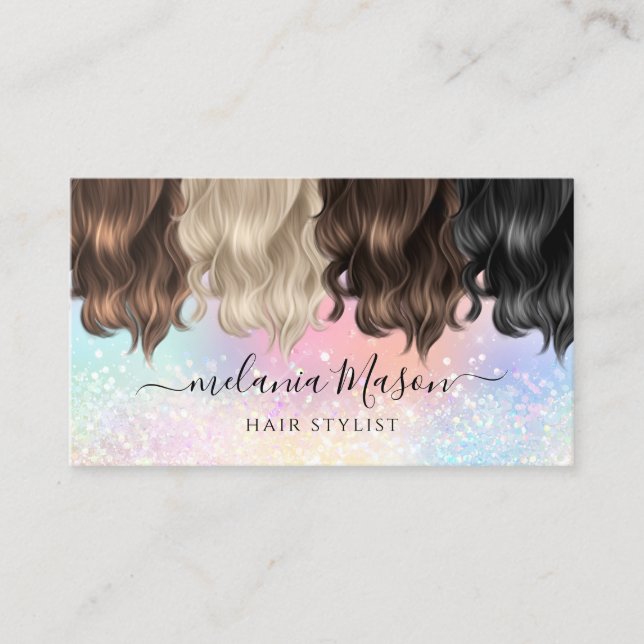 Eleganter, holografischer Glitzer Hair Stylist Col Visitenkarte (Vorderseite)