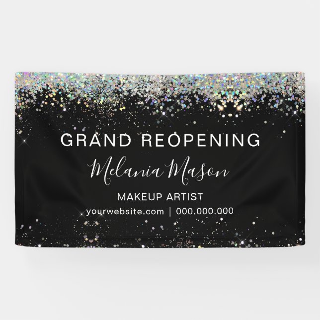 Eleganter holografischer Glitzer Makeup Artist Bla Banner (Horizontal)