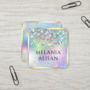 Eleganter holografischer Glitzer Makeup Artist Uni Quadratische Visitenkarte