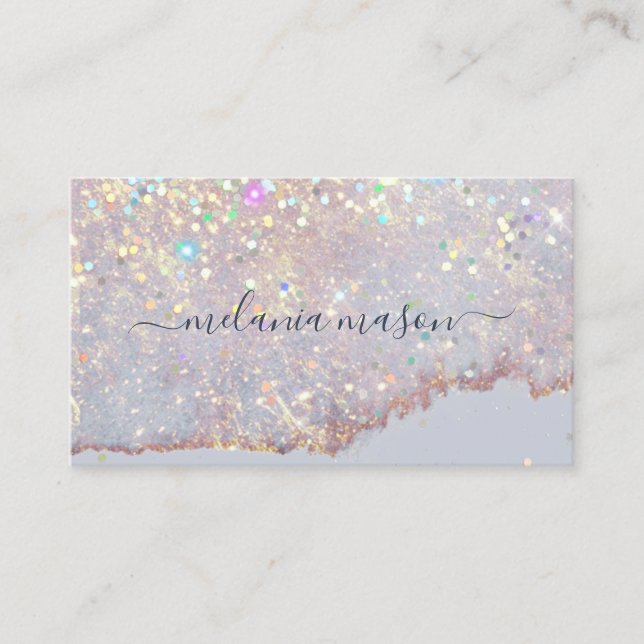 Eleganter Holographic Glam Glitzer Makeup Artist Visitenkarte (Vorderseite)
