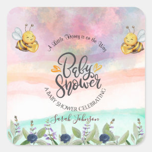 Eleganter Honigbienen-Babyshower-Party-Dekorations Quadratischer Aufkleber