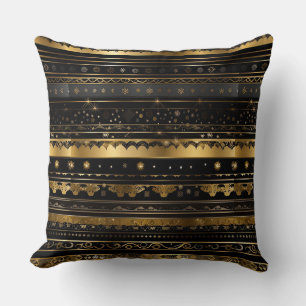 Eleganter, horizontal gestreifter Schwarz-Gold-Str Kissen