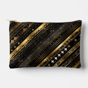 Eleganter, horizontal gestreifter Schwarz-Gold-Str Zubehörtasche