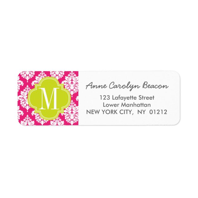 Eleganter Hot Pink Damask Personalisiert (Vorne)