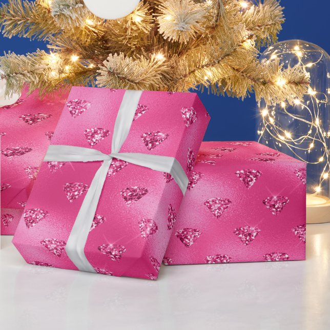 Eleganter Hot Pink Glitzer Diamonds Pattern Geschenkpapier (Feiertage)