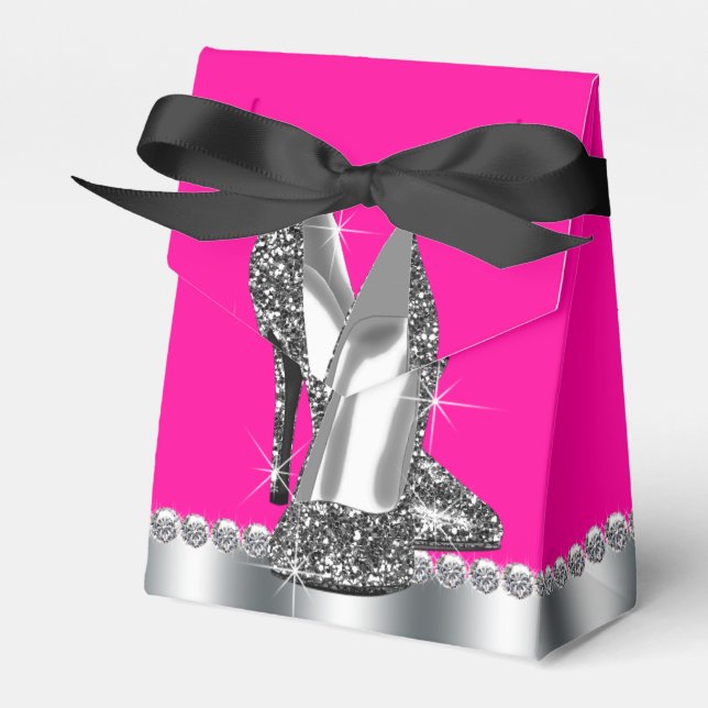 Eleganter Hot Pink Glitzer High Heel Shoe Geschenkschachtel (Vorderseite)