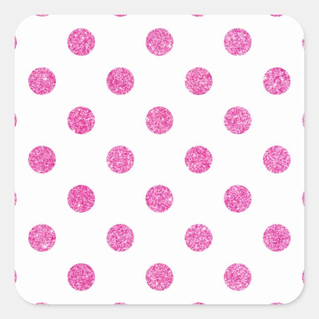 Eleganter Hot Pink Glitzer Polka Dots Muster Quadratischer Aufkleber (Vorderseite)