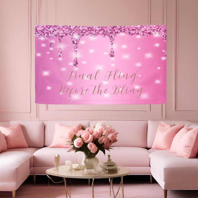 Eleganter Hot Pink Glitzer Tropfen Bachelorette Banner (Celebrate in style with a luxe pink glitter banner for the bride’s big night out!)