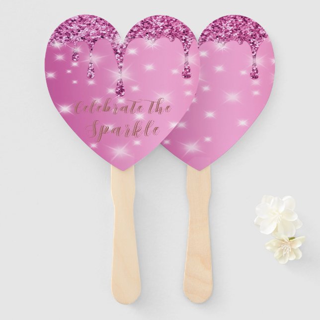 Eleganter Hot Pink Glitzer Tropfen Bachelorette Fächer (Vorne und Hinten)