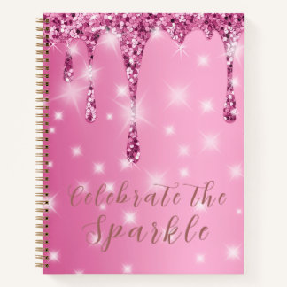 Eleganter Hot Pink Glitzer Tropfen Bachelorette Notizbuch