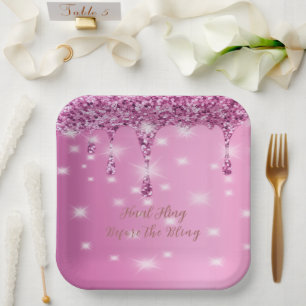 Eleganter Hot Pink Glitzer Tropfen Bachelorette Pappteller