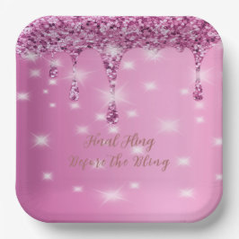 Eleganter Hot Pink Glitzer Tropfen Bachelorette Pappteller