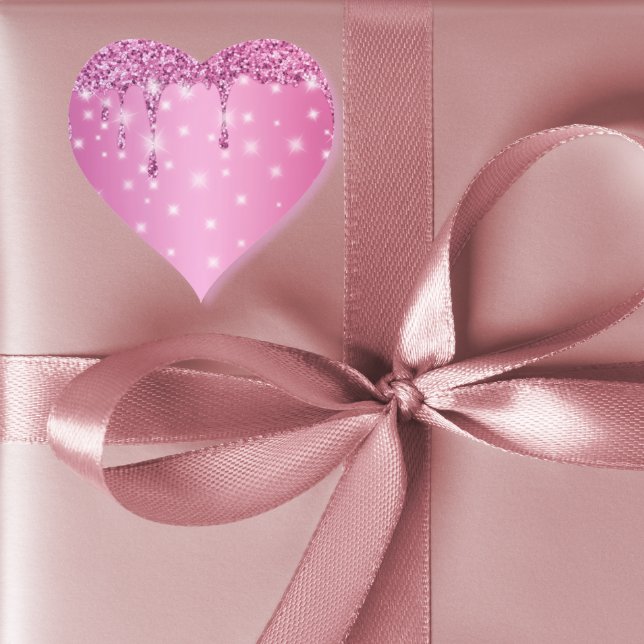 Eleganter Hot Pink Glitzer Tropfen Herz-Aufkleber (Glam hot pink glitter drip bachelorette sticker- perfect for gift bags, favors, or party decor.)