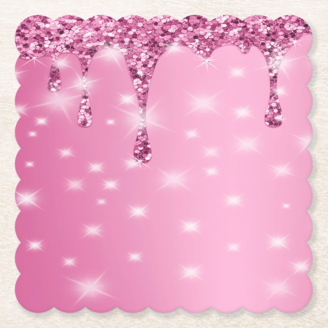 Eleganter Hot Pink Glitzer Tropfen Untersetzer (Vorderseite)