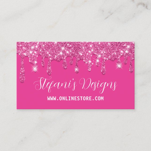 Eleganter Hot Pink Imitate Glitzer Tropfen Online  Visitenkarte (Vorderseite)
