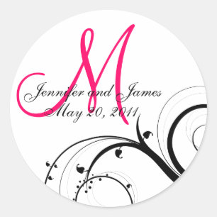Eleganter Hot Pink Swirl Monogram Wedding Sticker