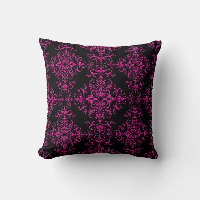 Eleganter Hot Pink und Viktorianischer Schwarz-Sty Kissen (Vorderseite)