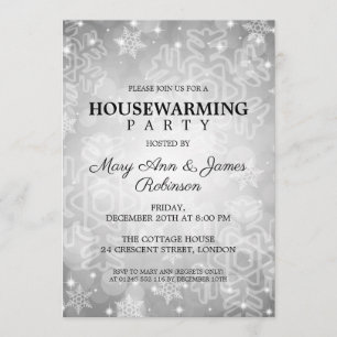 Eleganter Housewarming-Party-Silber-Winter Bokeh Einladung