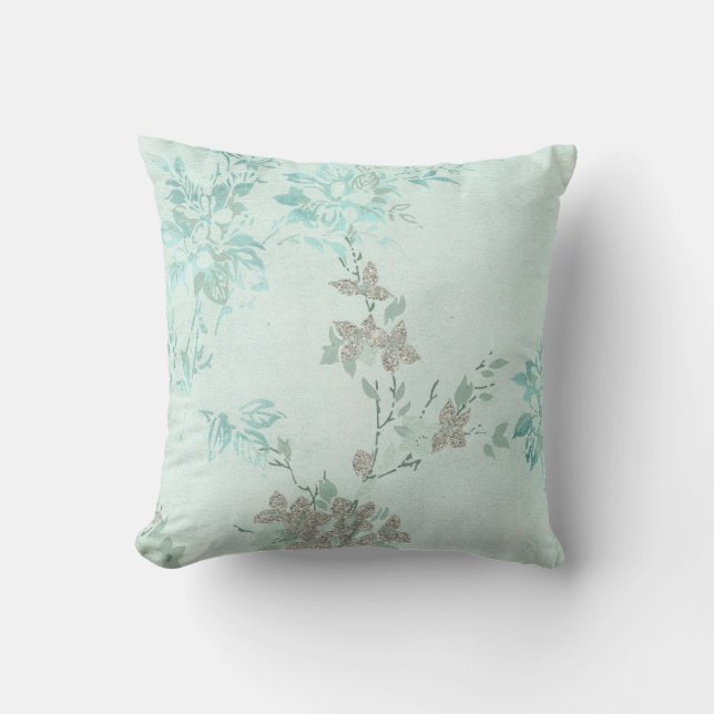 ELEGANTER HÜBSCH LICHT BLUE FLORAL CUSHY KISSEN (Vorderseite)