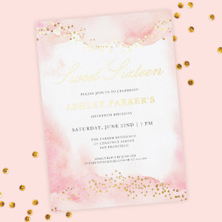 Eleganter Hübsch rosa Gold Glitzer Sweet 16 Geburt Folieneinladung