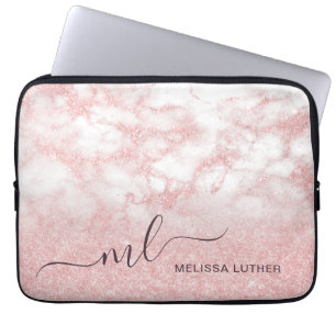 Eleganter hübscher Gradient Rose Gold Glitzer Marm Laptopschutzhülle