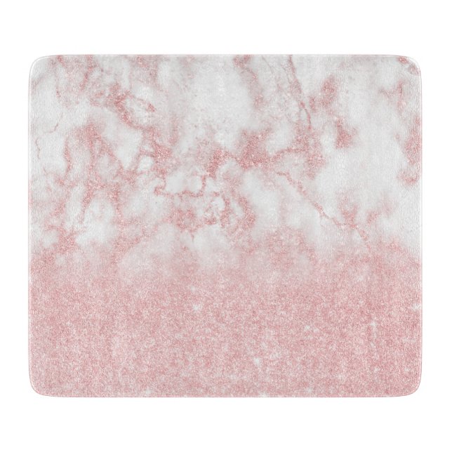 Eleganter hübscher Gradient Rose Goldmarmor Glitze Schneidebrett (Vorderseite)