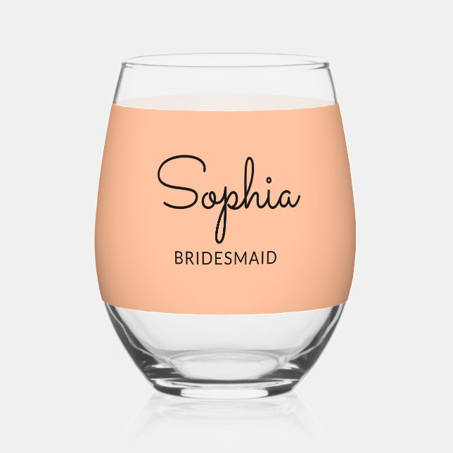 Eleganter Hübscher Peach Wedding Bridesmaid Keepak Weinglas Ohne Stiel (Vorderseite)
