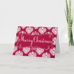 Eleganter Hübscher Red Damask Frohe Weihnachtskart Feiertagskarte