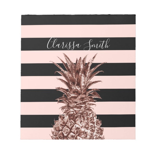 Eleganter hübscher Rose, Ananas und rosa Streifen Notizblock (Vorderseite)
